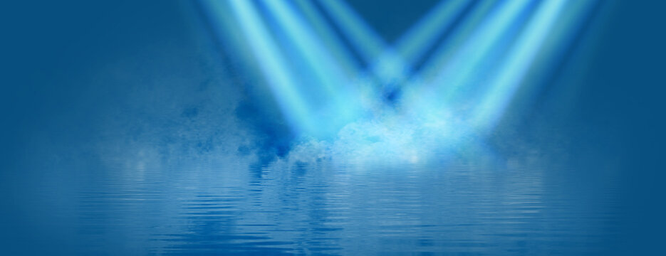image of cross-rays over water on a blue background