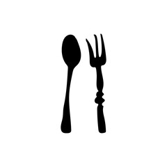 Silhouette spoon and fork for design element design on white background