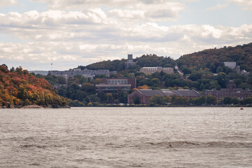 Fototapeta na wymiar Looking out at Hudson River near West Point NY early fall 