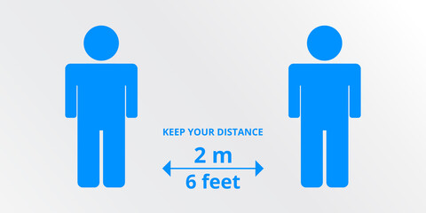 Sign of observance of social distance. Preventive measures to protect yourself. The distance is 2 meters.