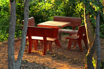 4 Concrete benches and a table in the jungle