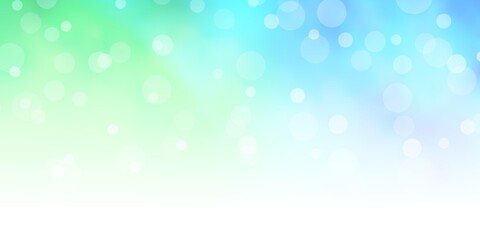 Light Blue, Green vector background with circles. Illustration with set of shining colorful abstract spheres. Pattern for booklets, leaflets.