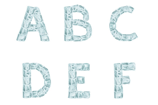 Drawn ice cubes latin alphabet. Cartoon ABC set on white background. Part