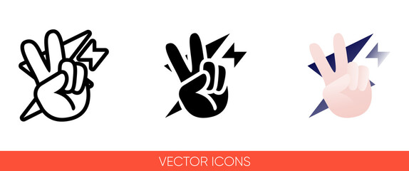 Peace sign hand with fingers on a background of lightning or triangles icon. Isolated vector sign symbol.