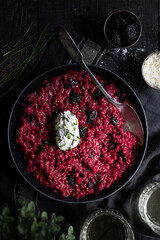 Beet root risotto with cream cheese 