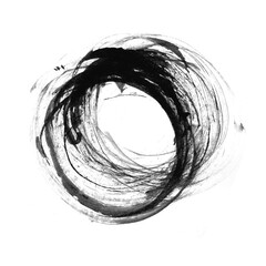 Circle grunge doodle. Black brush stroke in the form of a circle. Sketch handmade technique.