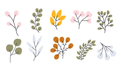 Vector hand drawn collection of branches for nursery decoration and baby shower