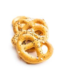 Crispy salted pretzels.