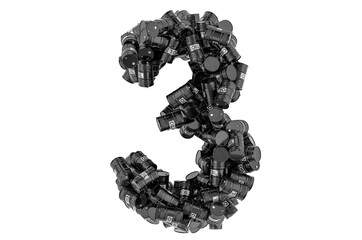 Number 3 from black oil barrels, 3D rendering