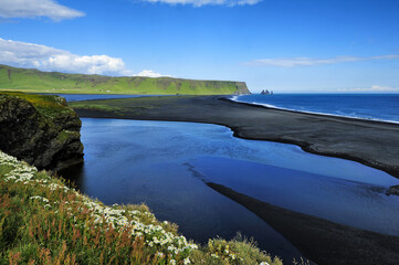 black volcanic sand beach at Dyrholaey, Iceland
