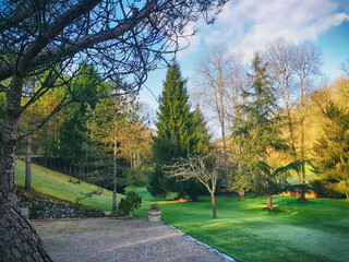 Jardin arboré et très vert en Occitanie (France, Europe)
