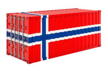 Cargo container with Norwegian flag, 3d rendering