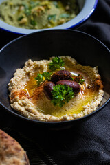 Traditional hummus with different flavours 