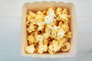 Top view of popcorns on box