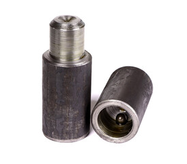 Metal hinges isolated on a white background. Hinges bullet type