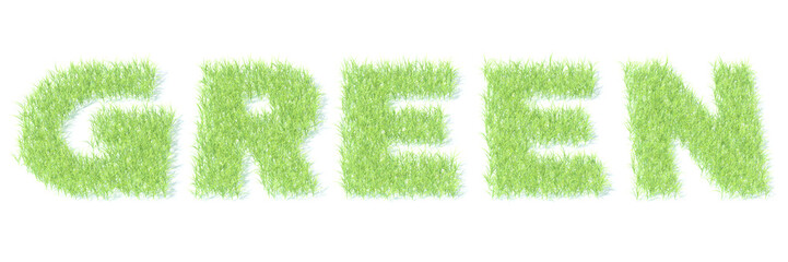 Obraz na płótnie Canvas GREEN text made with grass on white background, 3D rendering