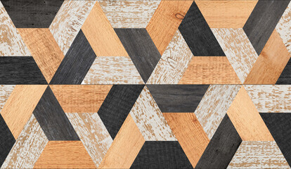 Wood texture background. Colorful wooden parquet floor with geometric pattern.