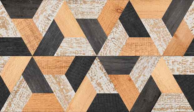 Wood texture background. Colorful wooden parquet floor with geometric pattern.