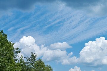 Various clouds in the summer sky. Precursors of rainy weather