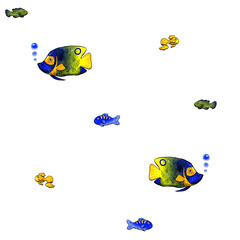 Fototapeta premium Seamless pattern of watercolor fish isolated on white 