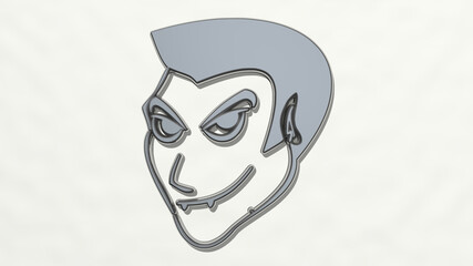 MAN on the wall. 3D illustration of metallic sculpture over a white background with mild texture