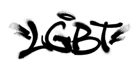 Sprayed LGBT font with overspray in black over white. Vector illustration.