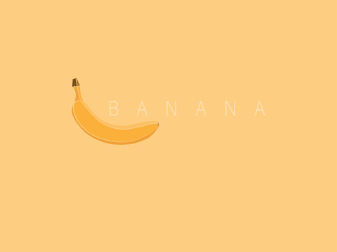 Yellow vector background with banana in simple flat style. With copy place. For presentations