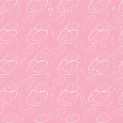 Vector seamless pattern with white pineapples on a pink background.