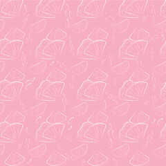 Vector seamless pattern with white pineapples on a pink background.