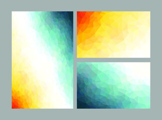 Set of gradient blue white yellow low poly mosaic background vectors