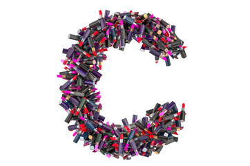Letter C from colored lipsticks, 3D rendering