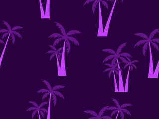 Fototapeta na wymiar Palm trees seamless pattern, violet color. Tropical jungle, exotic background for advertising, postcards, poster and banner. Vector illustration