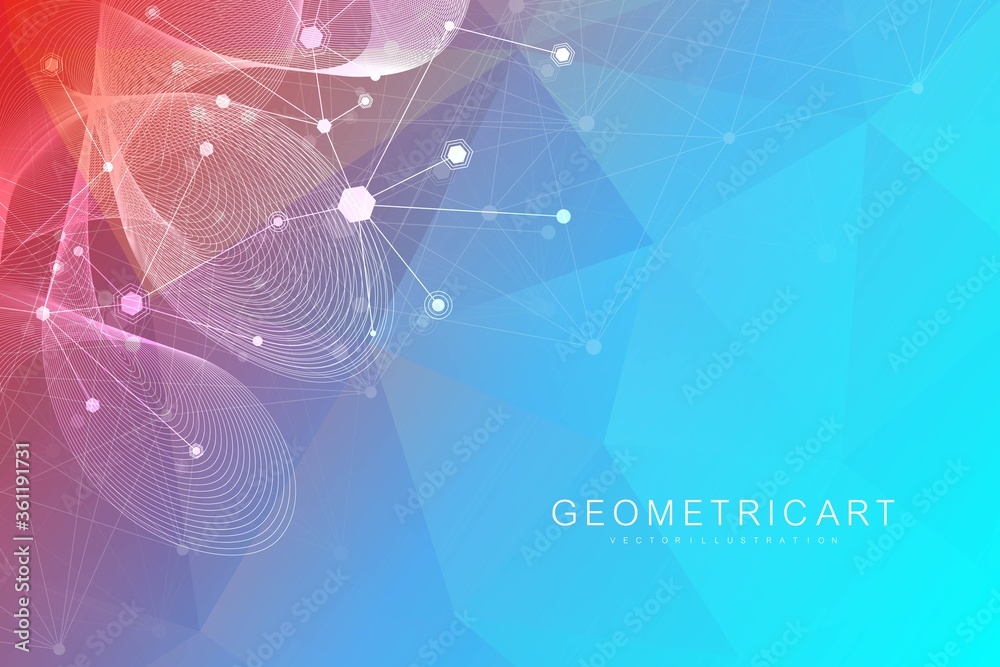 Aufkleber geometric abstract background with connected line and dots. structure molecule and communication. bi
