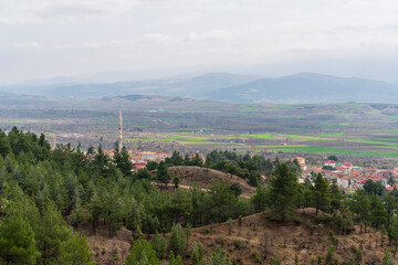 Turkish village on the mountain slopes, amazing view