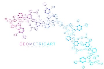 Science network pattern, connecting lines and dots. Technology hexagons structure or molecular connect elements.