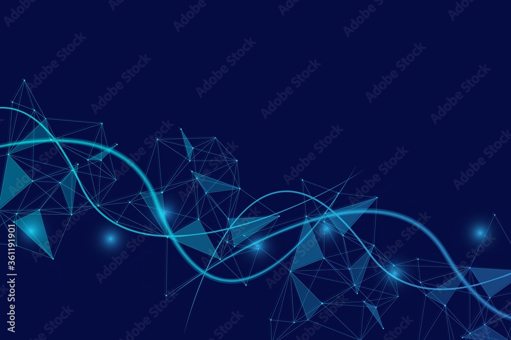 Fototapete geometric abstract background with connected line and dots. structure molecule and communication. bi