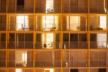 Modern apartment building or hotel building exterior at night