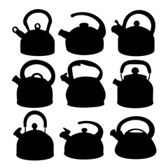 Teapots in the set. Vector image.