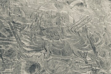 Hindu rock engraving at a temple, Angkor Wat, Cambodia