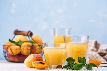 Apricot juice in glass. Healthy drink