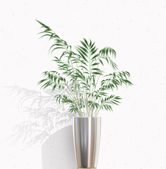 3D vector mockup. Interior poster mockup with a flower pot. Elements of architecture. Concept design