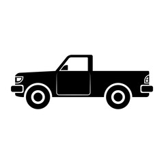 Pickup truck icon. Side view. Black silhouette. Vector flat graphic illustration. Isolated object on a white background. Isolate. - obrazy, fototapety, plakaty