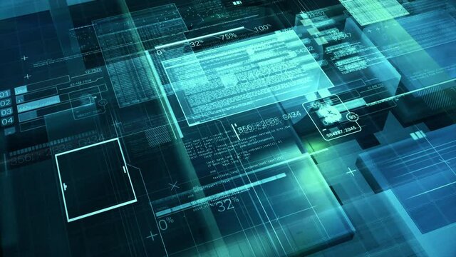 Abstract digital internet space with code elements.