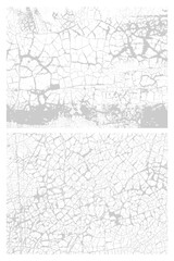 Fototapeta na wymiar White distressed overlay texture of cracked concrete, stone or asphalt. Light gray grunge background. Abstract halftone vector illustration. Isolated on white background.