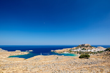 Lindos - village with ancient acropolis on the Greek island of Rhodes