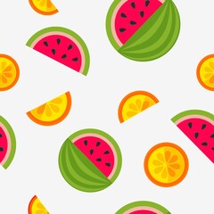 Watermelon seamless background with orange slices. Bright beautiful pattern of fruit