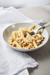 Penne pasta four cheese.