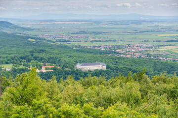 Fototapeta premium Wooden lookout tower on Kukla and Smolenice castle, Slovakia