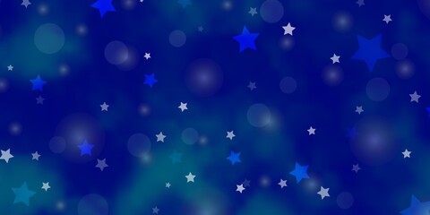 Light BLUE vector backdrop with circles, stars. Colorful illustration with gradient dots, stars. Pattern for design of fabric, wallpapers.