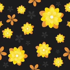 Kussenhoes Vector daisies on a black background. Seamless yellow and orange flowers for the pattern. © Dmitry